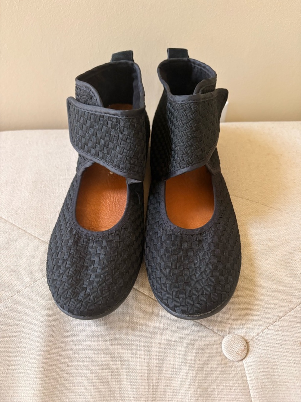 Bernie Mev Black Woven Mary Jane Ankle slip on